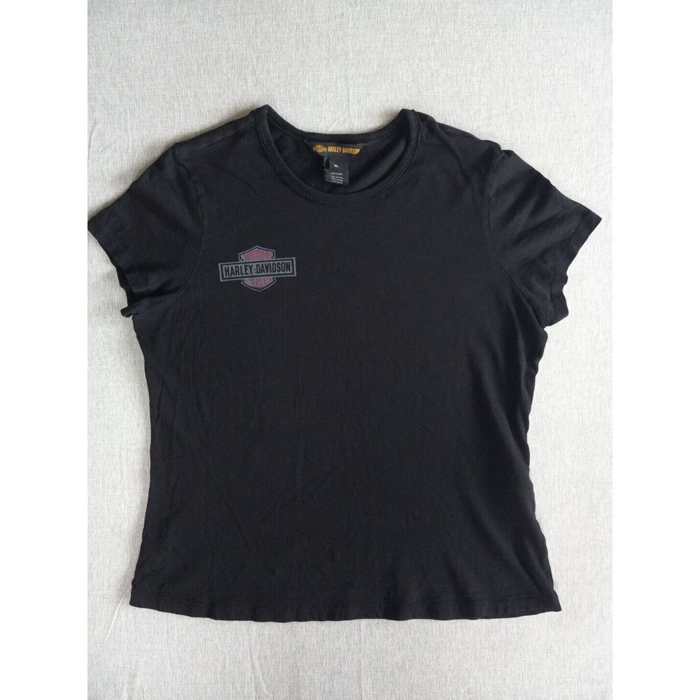 Harley-Davidson Motor Cycle Women's XL Pure Cotton Big Art Logo Black T Shirt - Picture 1 of 13